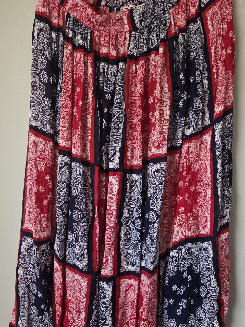 Boho Red & Navy Bandana Print Maxi Skirt